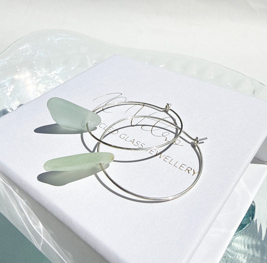 Sea-Foam Sea-Glass Hoop Earrings with 925 Sterling Silver | Handmade and Unique